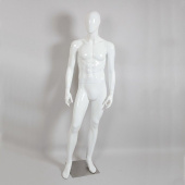 Манекен кукла мужской глянец без лица, белый, на подставке, H1880 мм - B105SB-1(бел)