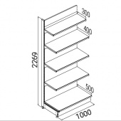 SK027P \ Стеллаж пристенный с полками, L1000 мм - SK201