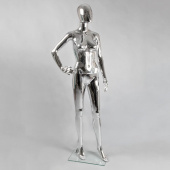 Манекен женский без лица, цвет серебряный глянец, H1750 мм - FE-11S