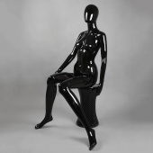 Манекен женский без лица, сидячий, цвет черный глянец, H1320 мм - FA-6B