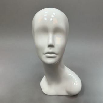 Манекен головы женский для магазина, белый глянец, H350 мм - Г-404/G2(бел)