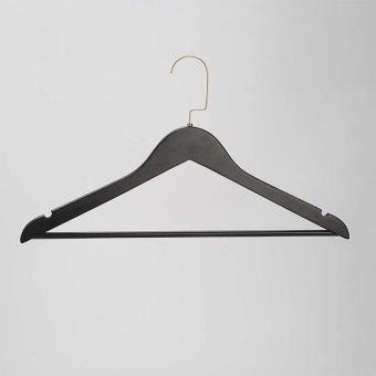 Плечики из дерева с перекладиной для одежды, L445 мм - C30N/1-T150B(черн/зол)